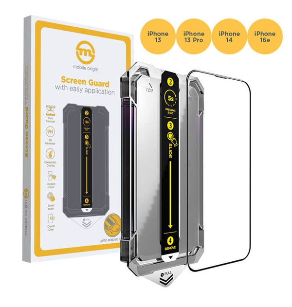 Mobile Origin iPhone 16e / 14 / 13 / 13 Pro Screen Guard 9H Αντιχαρακτικό Γυαλί Οθόνης με Πλαίσιο Τοποθέτησης - Clear - likebrands.gr