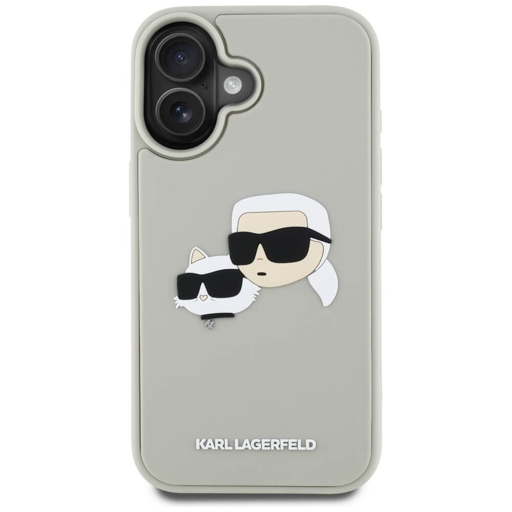 Karl Lagerfeld iPhone 16 - HC 3D Rubber Double Heads - Σκληρή Θήκη με Πλαίσιο Σιλικόνης - Beige - KLHCP16SRBCKCHLE