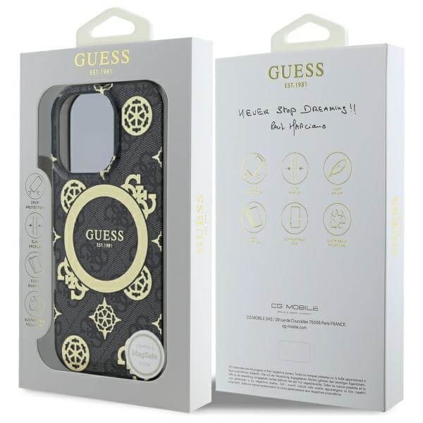 Guess iPhone 16 Pro - IML Peony On 4G Background MagSafe - Θήκη με Επένδυση Συνθετικού Δέρματος - Black - GUHMP16LH4PYEEK
