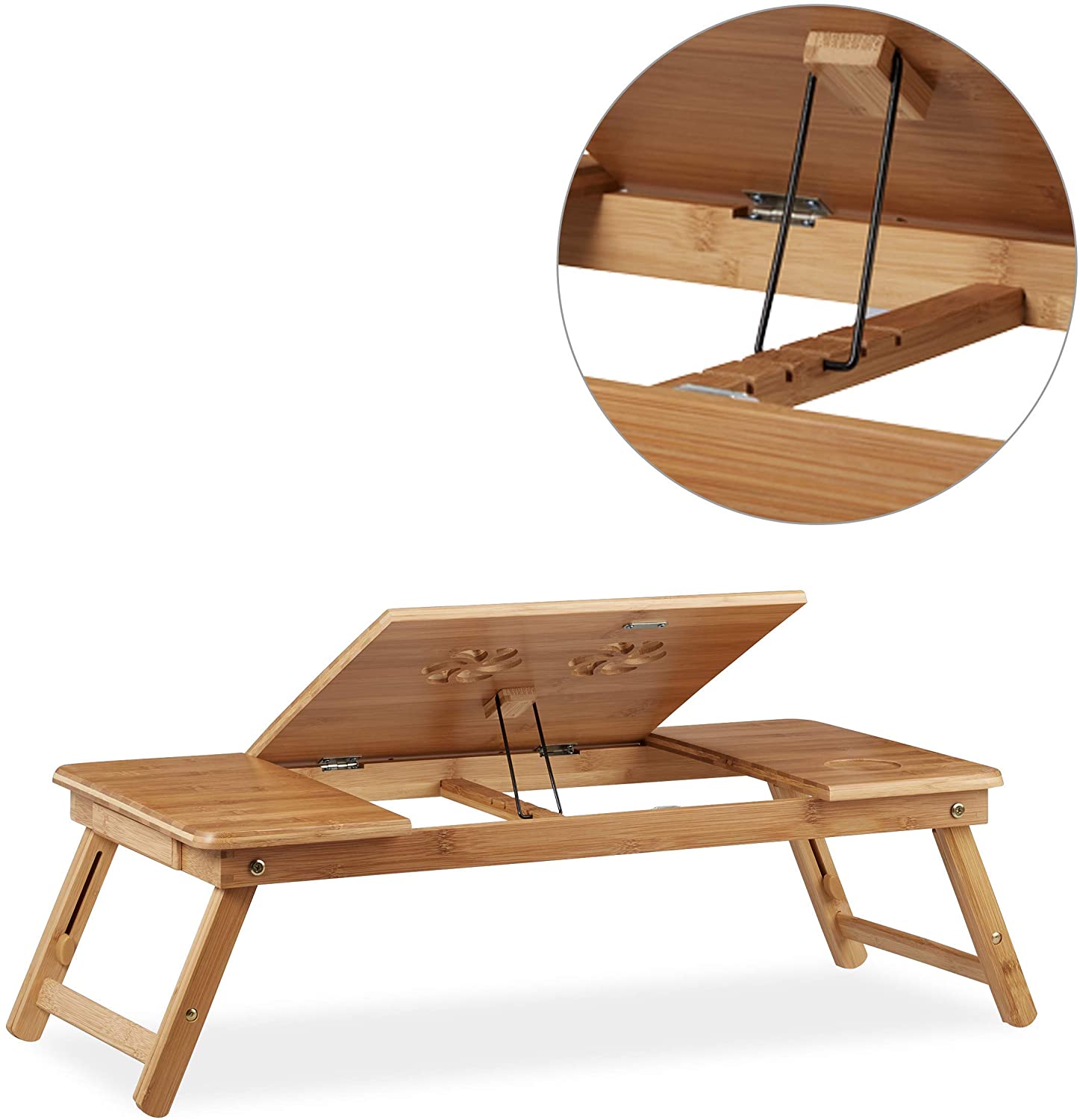 Relaxdays XL Ξύλινη Βάση Στήριξης Laptop με Ρυθμιζόμενο Ύψος και Συρτάρι - Natural - 4052025222185