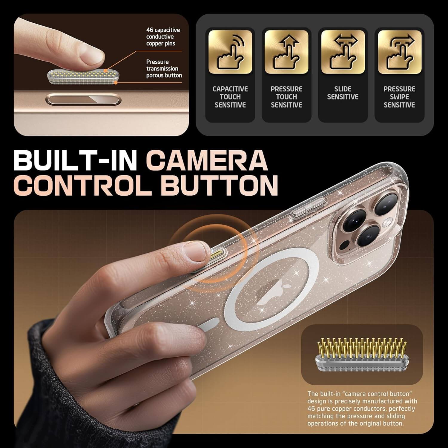 Supcase iPhone 16 - Unicorn Beetle Slim Clear MagSafe Σκληρή Θήκη - Glitter Pink