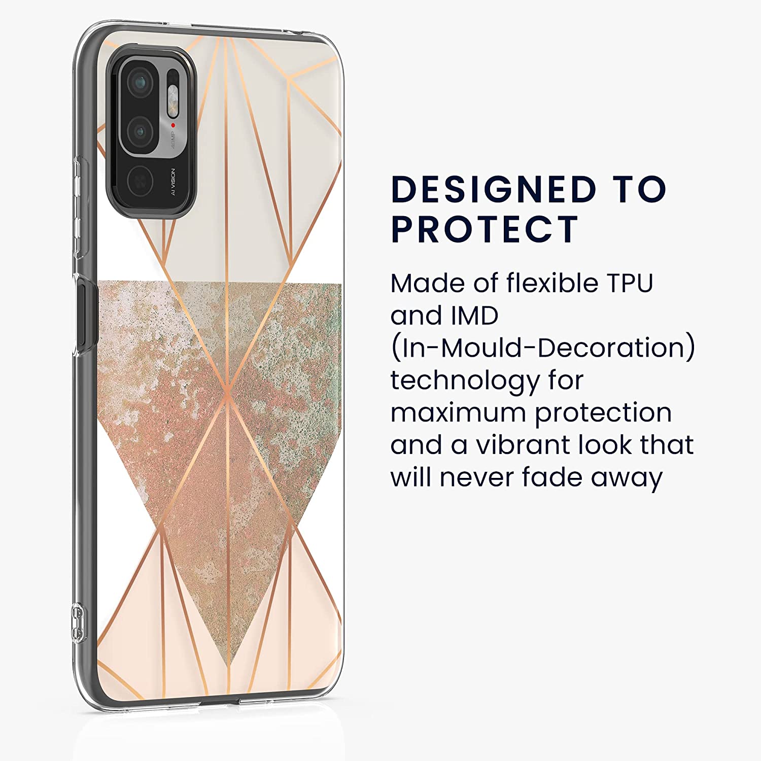 KW Xiaomi Redmi Note 10 5G / Poco M3 Pro 5G Θήκη Σιλικόνης TPU Design Triangular Shapes - Beige / Rose Gold / White - 57091.03