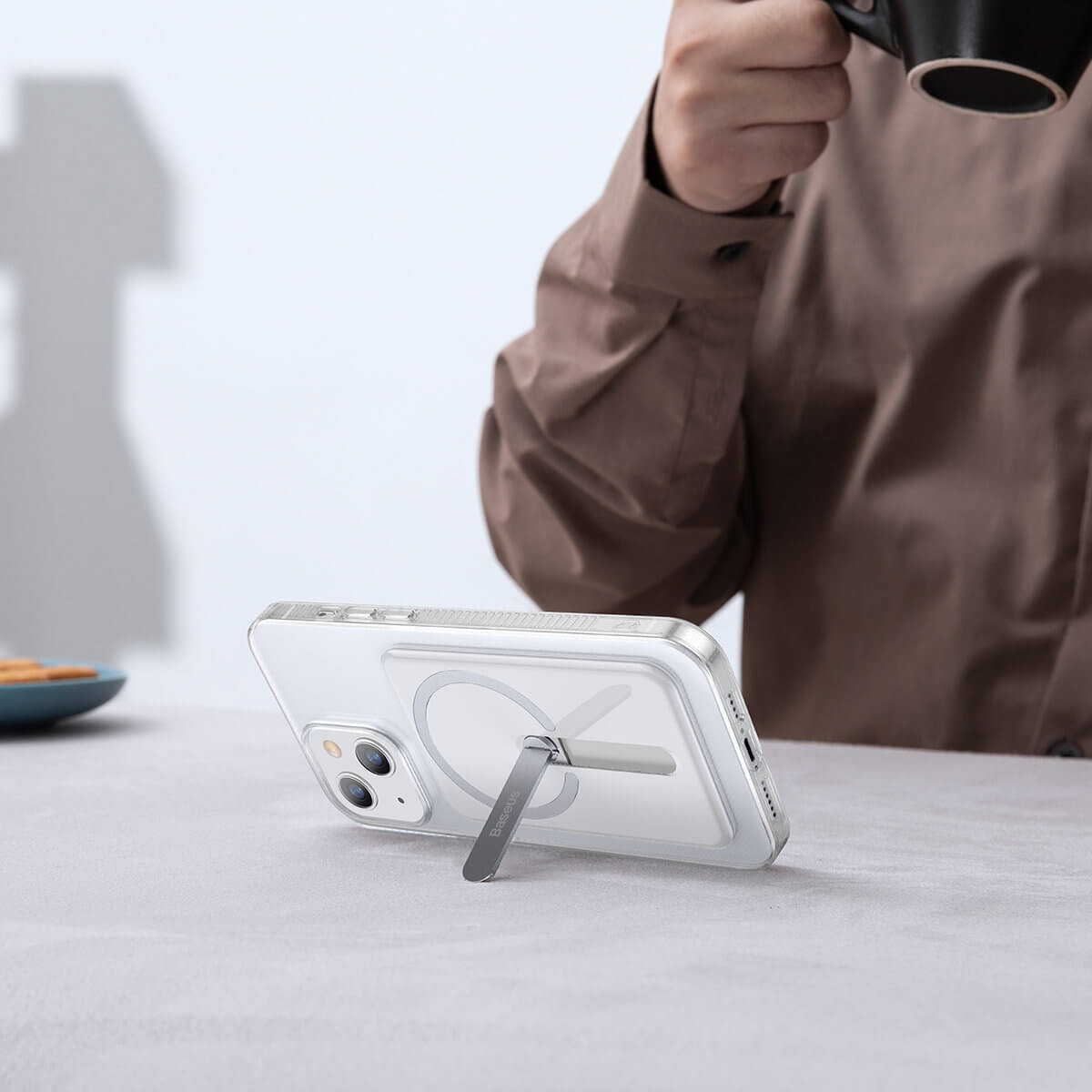 Baseus iPhone 13 Magnetic Case Μαγνητική Θήκη με MagSafe και Μεταλλική Βάση - Διάφανη