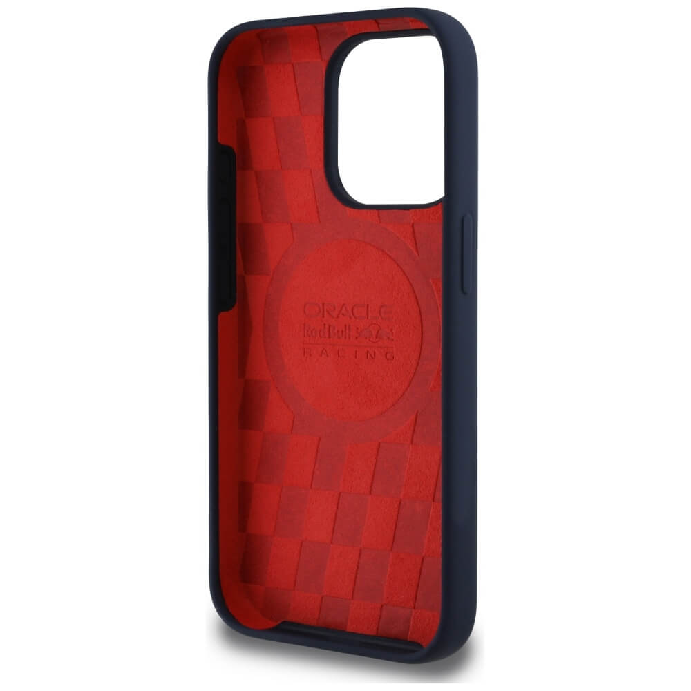 Red Bull iPhone 15 Pro - HC Silicone ORBR20 Logo Red Lining - MagSafe Σκληρή Θήκη με Πλαίσιο Σιλικόνης - Navy Blue - RBHMP15L24SIOLVR