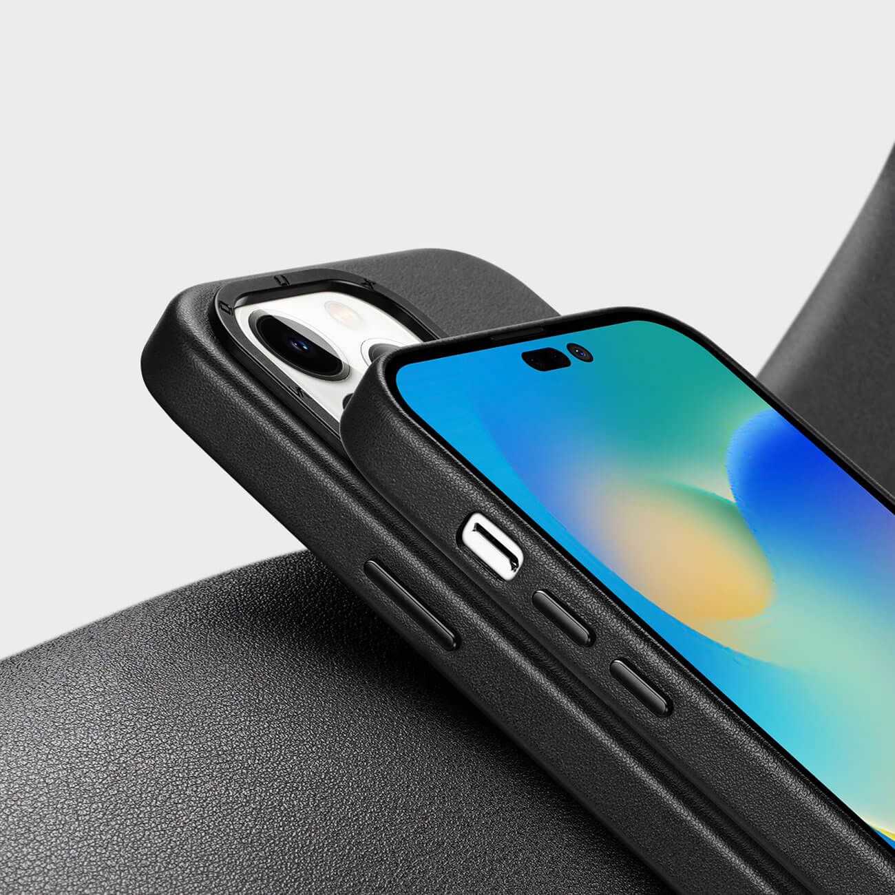 Dux Ducis iPhone 14 Pro Max Grit Leather Case Θήκη με Επένδυση Συνθετικού Δέρματος και MagSafe - Black