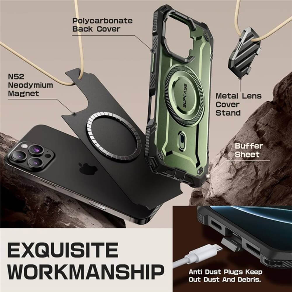 Supcase iPhone 16 Pro - Unicorn Beetle XT MagSafe - Σκληρή Θήκη με Προστασία Κάμερας / Stand - Dark Green