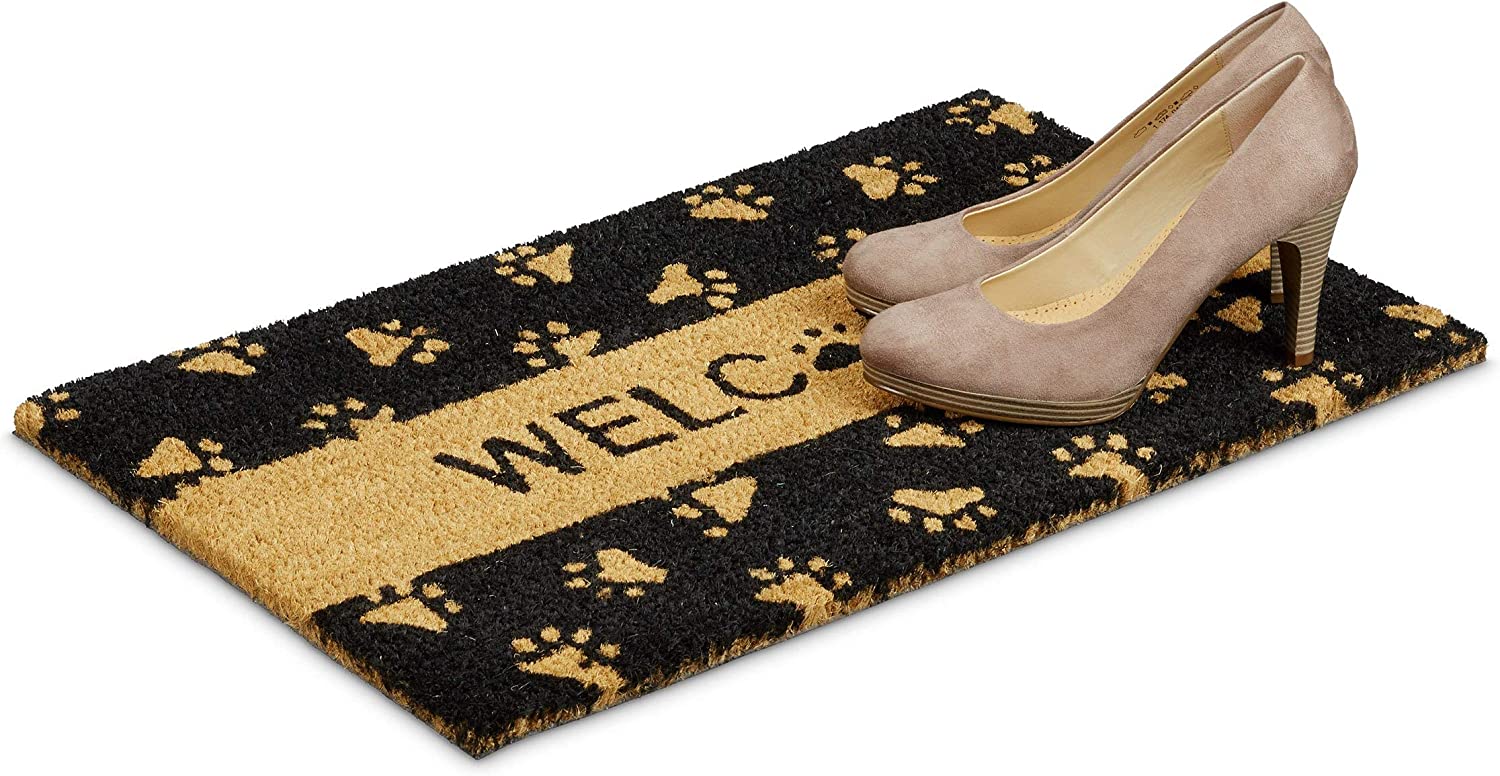 Relaxdays Χαλάκι Πόρτας από Κοκοφοίνικα Design Welcome - 60 x 40 x 1,5 cm - Brown / Black - 4052025032180