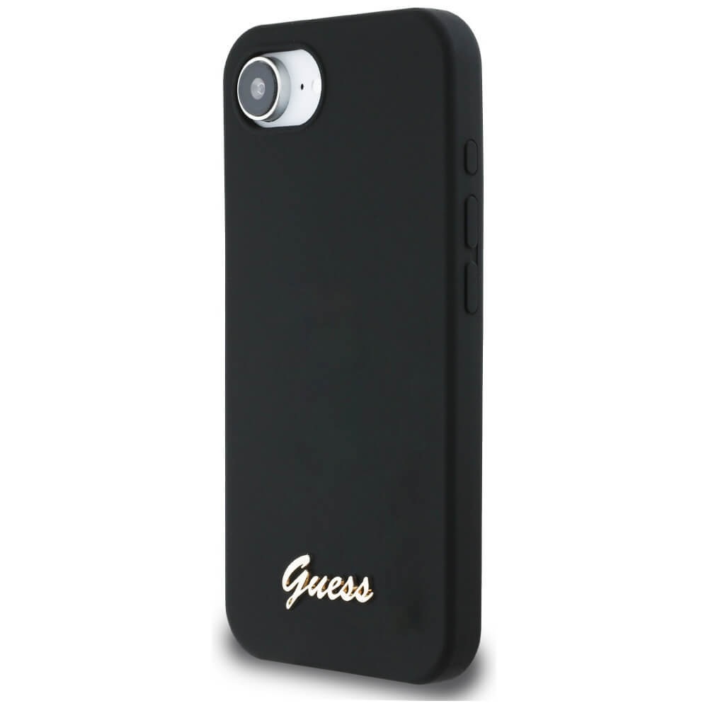 Guess iPhone 16e - Silicone Script Metal Logo - MagSafe Σκληρή Θήκη με Πλαίσιο Σιλικόνης - Black - GUHMPSE4SMBSLK