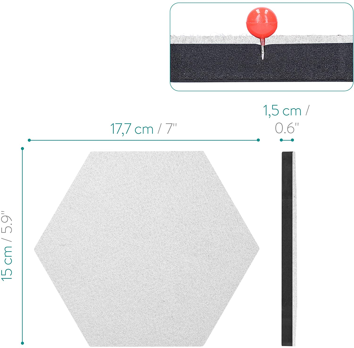 Navaris Hexagon Felt Memo Boards - Σετ με 6 Πλαίσια Ανακοινώσεων και Πινέζες - White - 46230.05