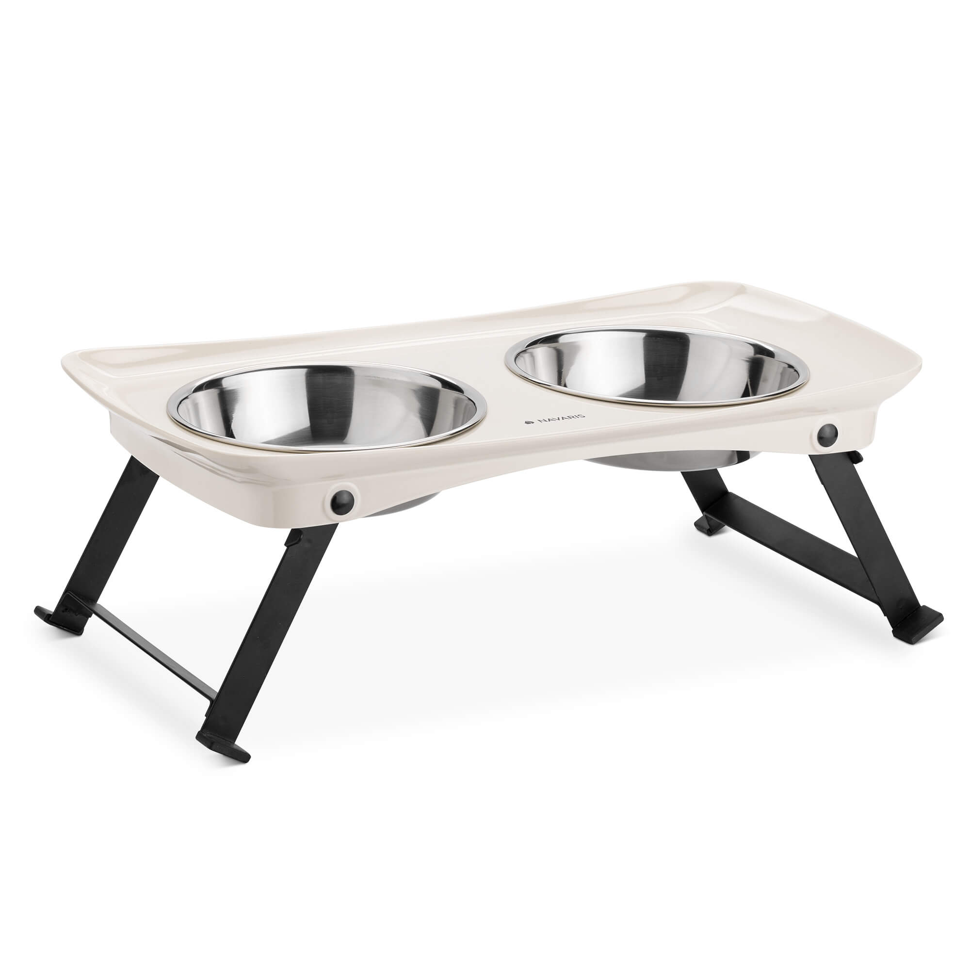 Navaris Αναδιπλούμενο Σταντ με 2 Μπολ για Νερό και Τροφή για Κατοικίδια - 350 ml - Beige / Black - 55860.02
