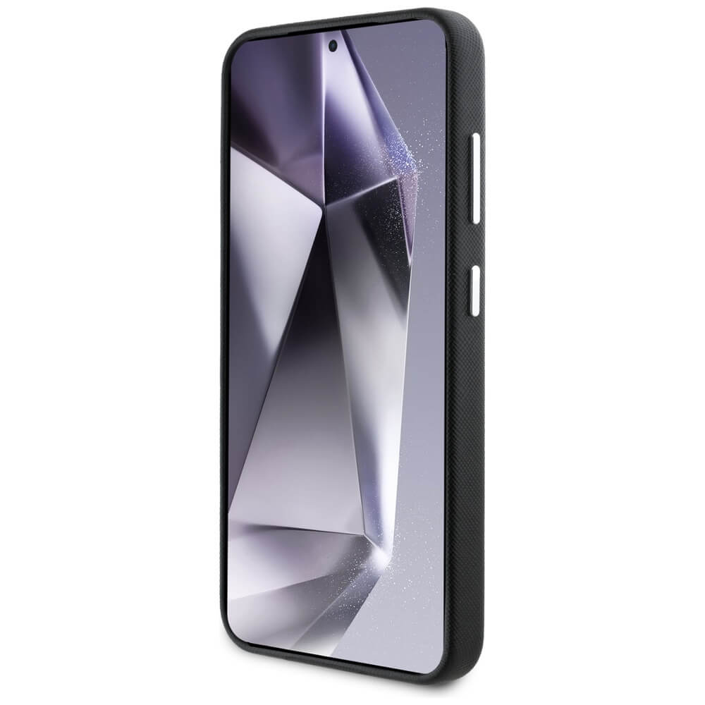 Karl Lagerfeld Samsung Galaxy S25 - Saffiano Full Wrapped Elongated Metal Logo - MagSafe Σκληρή Θήκη με Επένδυση Συνθετικού Δέρματος και Πλαίσιο Σιλικόνης - Black - KLHMS25SPSAFWMCK