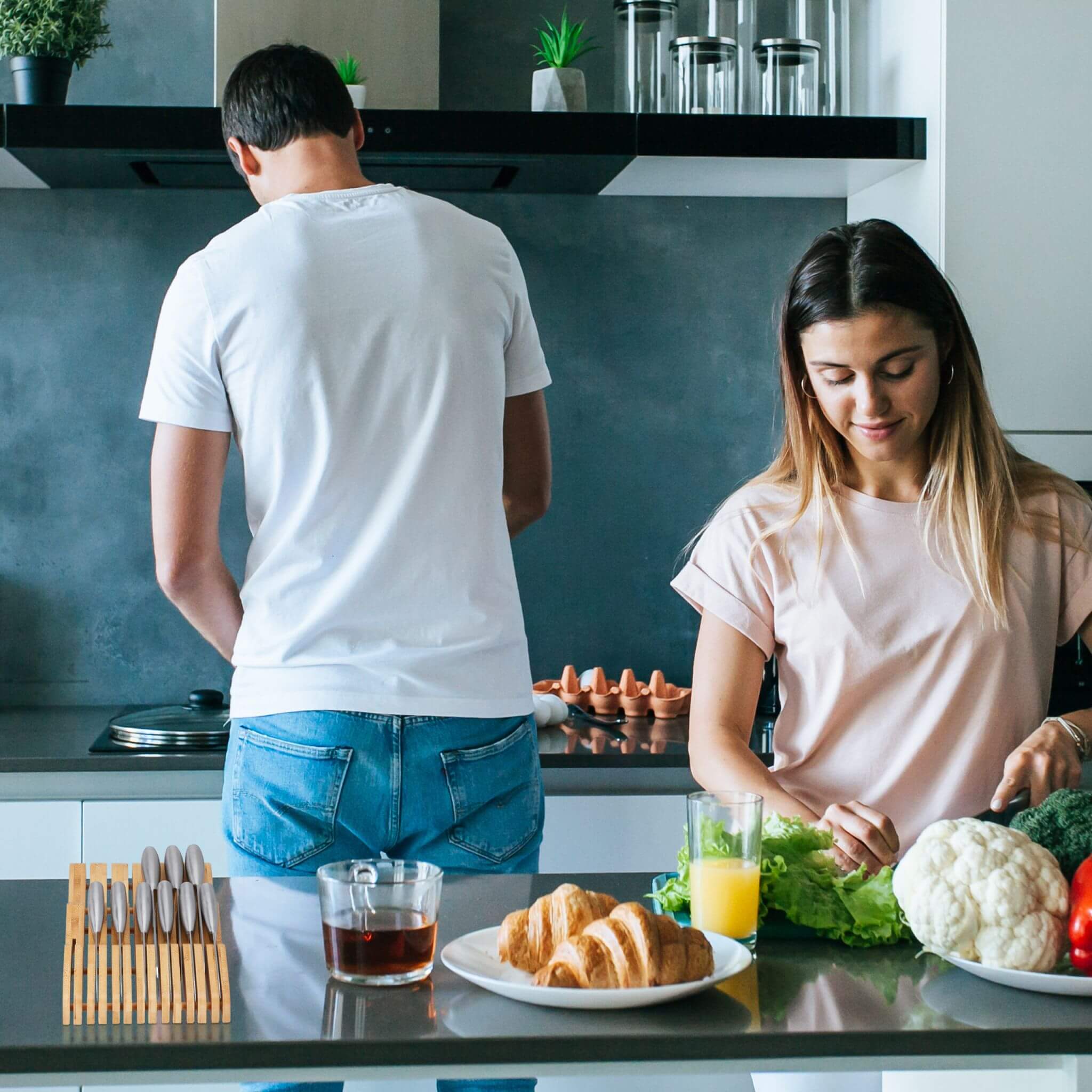 Relaxdays Θήκη Μαχαιριών για Συρτάρι από Μπαμπού - L - Natural - 4052025984731
