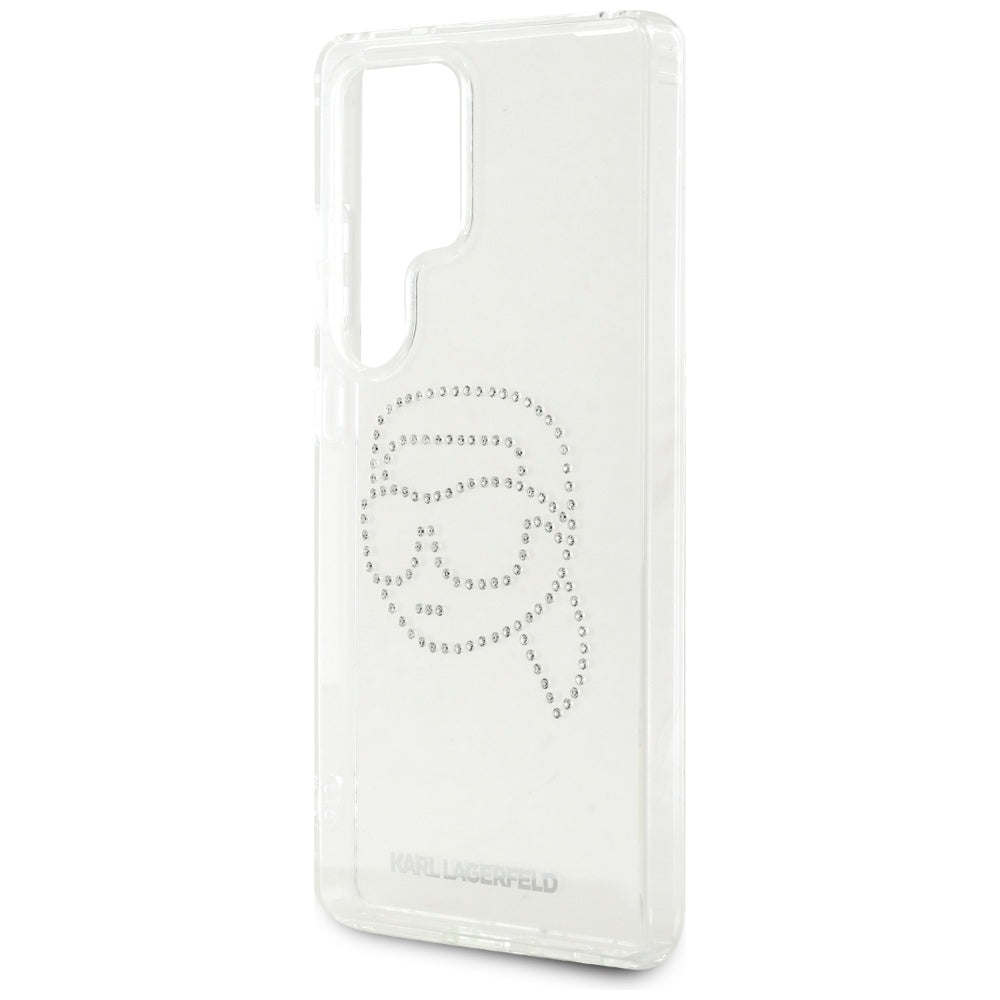 Karl Lagerfeld Samsung Galaxy S25 Ultra - Rhinestones Karl Head Logo - Σκληρή Θήκη με Πλαίσιο Σιλικόνης - Clear - KLHCS25LHKHDCELT