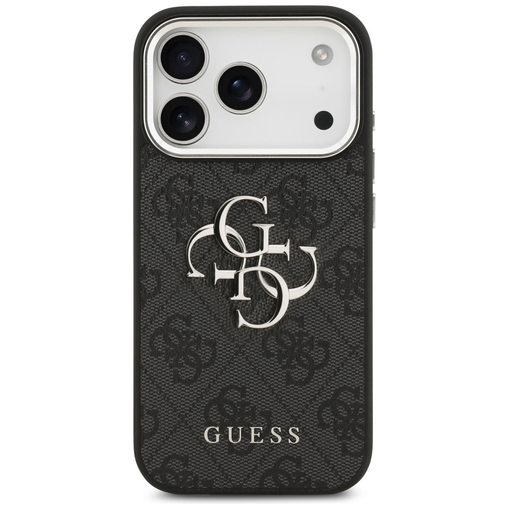 Guess iPhone 17 Pro - 4G Big 4G Classic Logo - Σκληρή Θήκη με Πλαίσιο Σιλικόνης και Επένδυση από Οικολογικό Δέρμα - Black / Silver - GUHCP17LP4G4SMCK