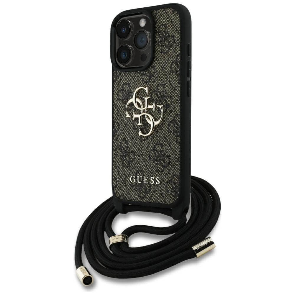 Guess iPhone 16 Pro - 4G Big Logo Cord Stap Crossbody - Θήκη με Επένδυση Συνθετικού Δέρματος και Λουράκι - Brown - GUHCP16LP4GMGCRW