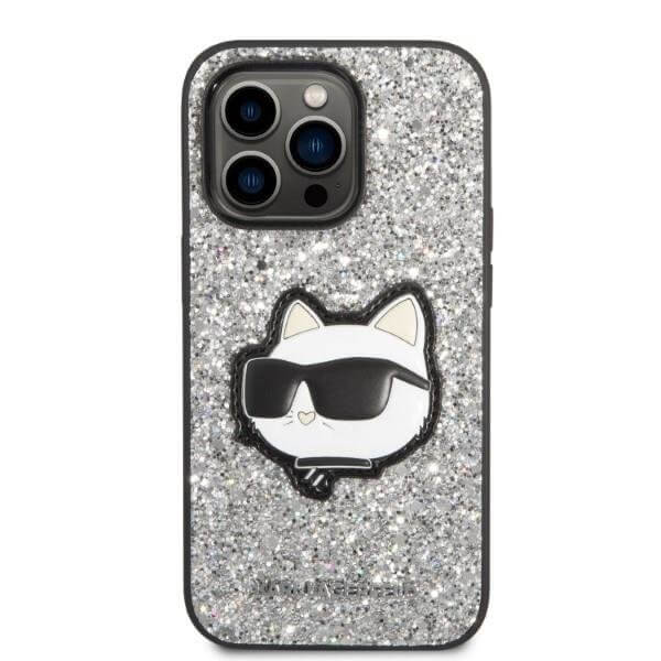 Karl Lagerfeld iPhone 14 Pro Max - Glitter Choupette Patch Σκληρή Θήκη με Πλαίσιο Σιλικόνης - Silver - KLHCP14XG2CPS