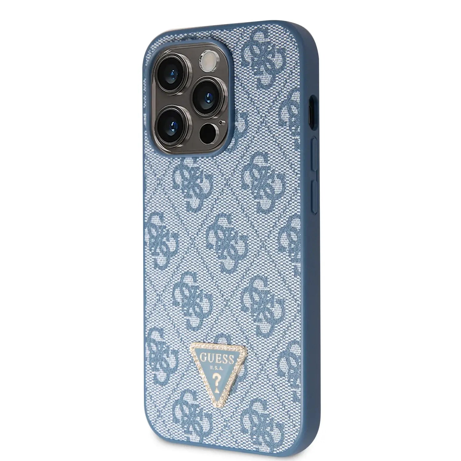 Guess iPhone 15 Pro Leather 4G Diamond Triangle Θήκη με Επένδυση Συνθετικού Δέρματος - Blue - GUHCP15LP4TDPB