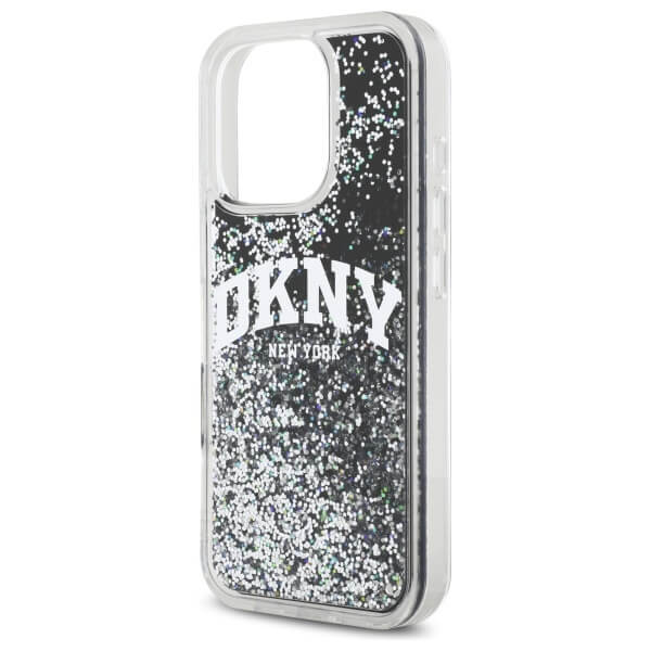 DKNY iPhone 16 Pro Max - Liquid Glitter Arch Logo - Σκληρή Θήκη με Πλαίσιο Σιλικόνης - Black