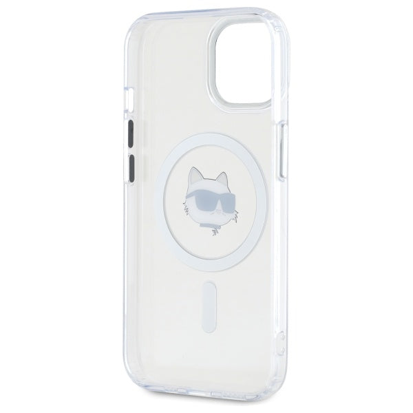 Karl Lagerfeld iPhone 15 - IML Metal Choupette Head - MagSafe Σκληρή Θήκη με Πλαίσιο Σιλικόνης - White - KLHMP15SHLSCHH