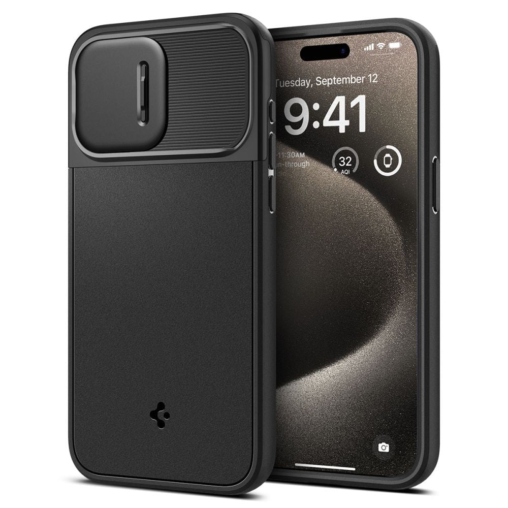 Spigen iPhone 15 Pro Max Optik Armor Mag Θήκη Σιλικόνης με Κάλυμμα για την Κάμερα και MagSafe - Black