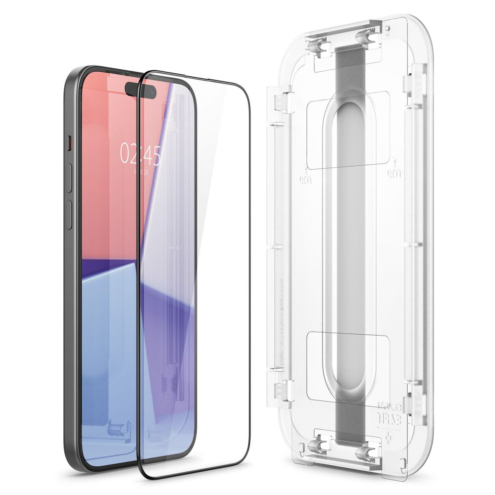 Spigen iPhone 15 Glas.TR EZ Fit FC 0.3mm 2.5D 9H Case Friendly Full Screen Tempered Glass Αντιχαρακτικό Γυαλί Οθόνης - Black - AGL06908