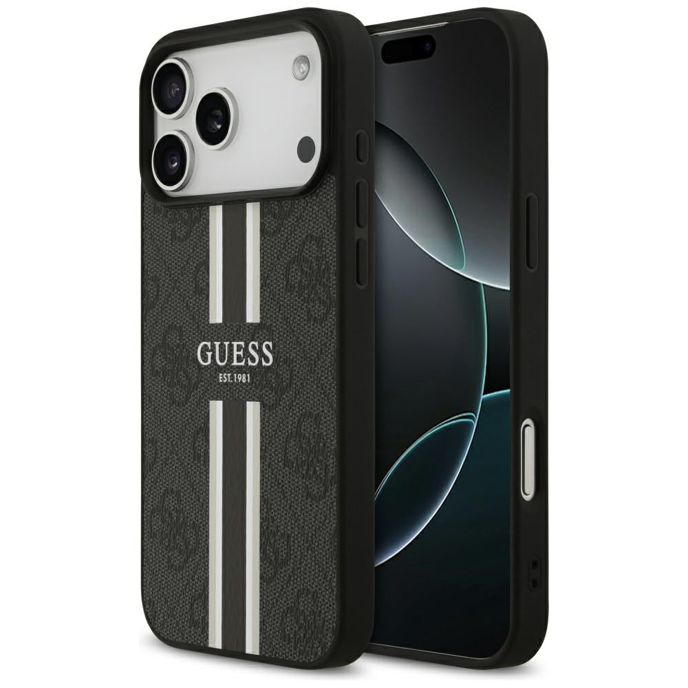 Guess iPhone 17 Pro Max - 4G Printed Stripes MagSafe - Θήκη με Επένδυση Συνθετικού Δέρματος - Black - GUHMP17XP4RPSK