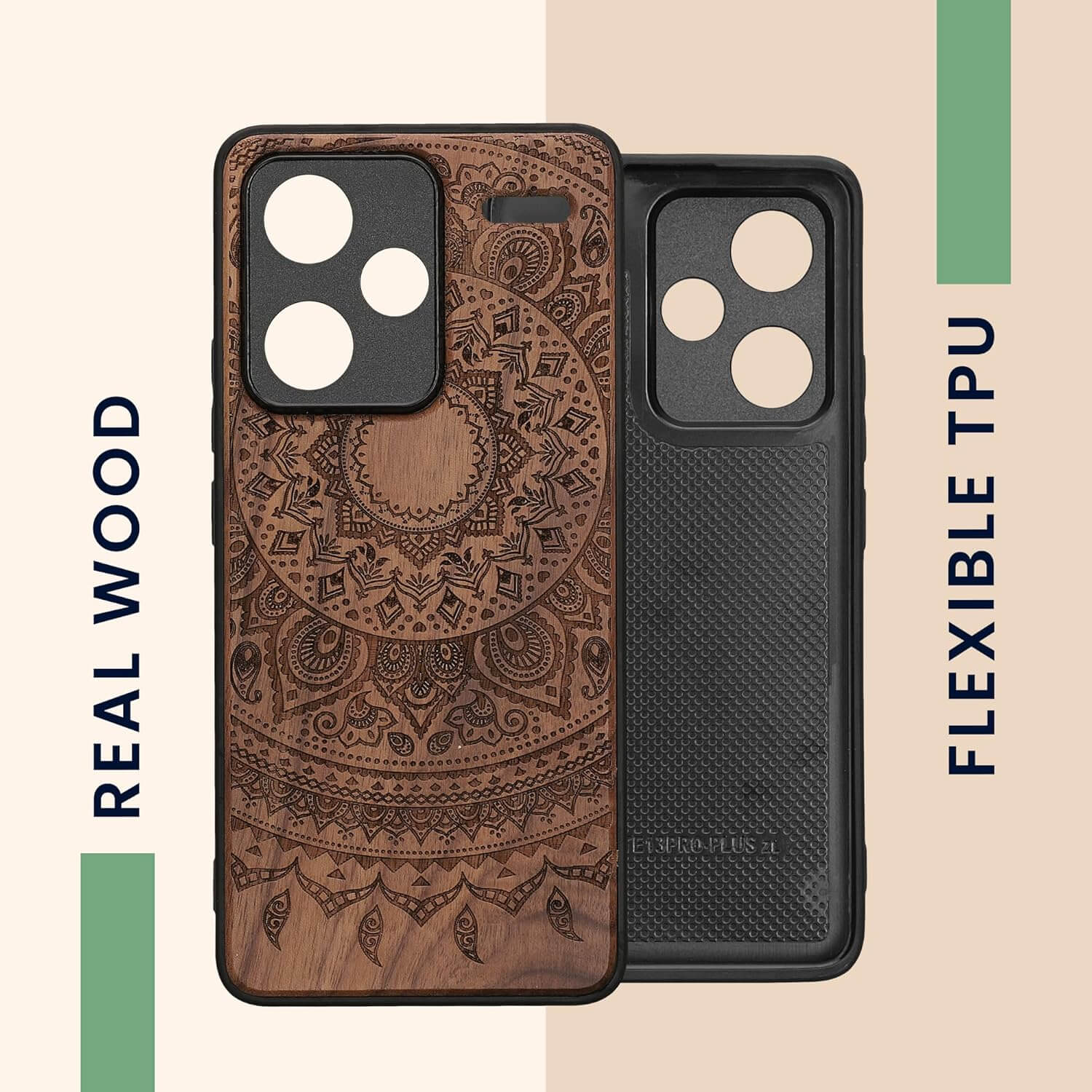 KW Xiaomi Redmi Note 13 Pro+ 5G Θήκη από Φυσικό Ξύλο - Design Indian Sun - Dark Brown