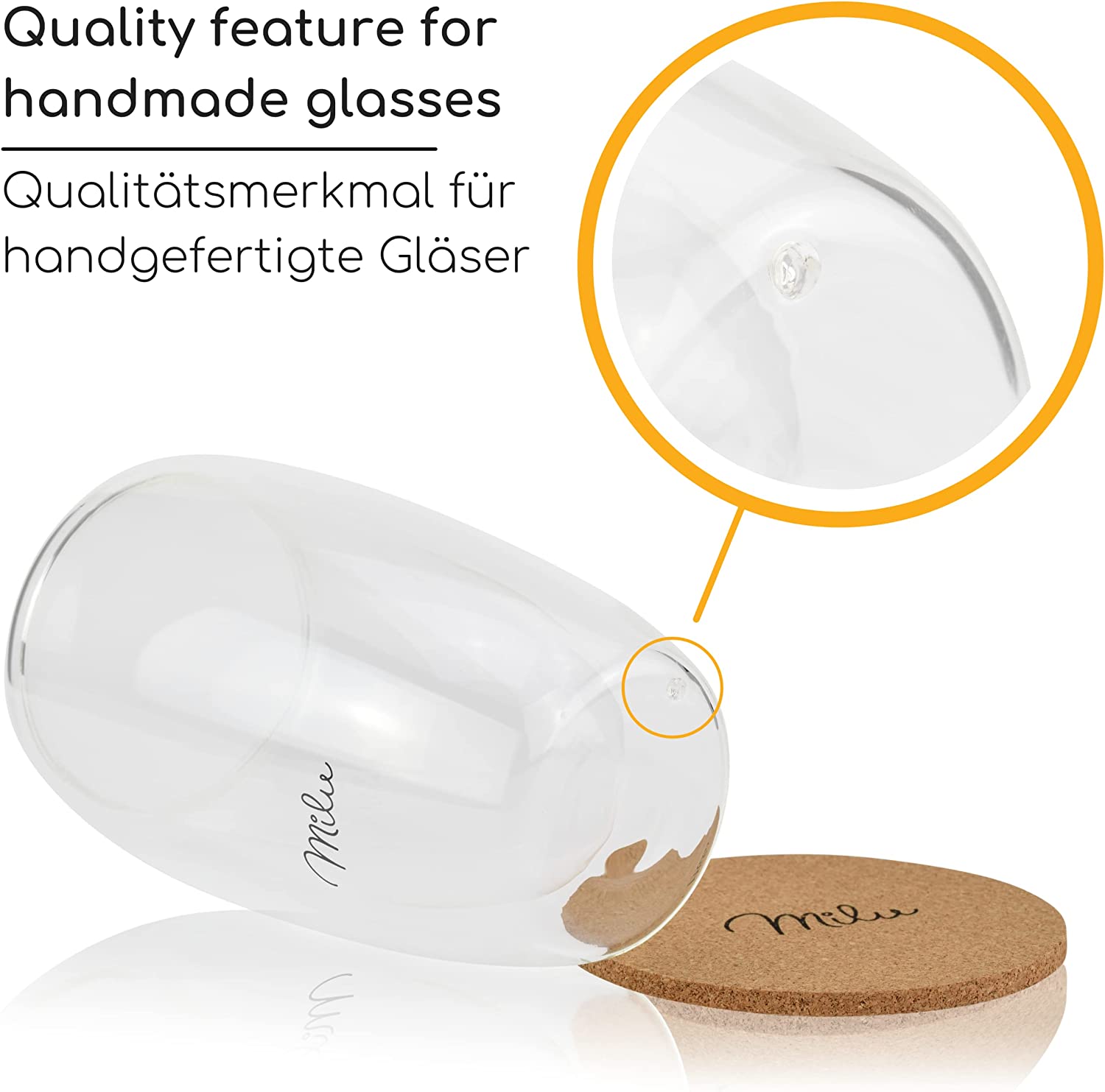 Milu Thermal Glasses - Σετ με 2 Κούπες Διπλής Όψεως Από Γυαλί με 2 Σουβέρ από Φελλό - 350ml - Διάφανες - 2433‎