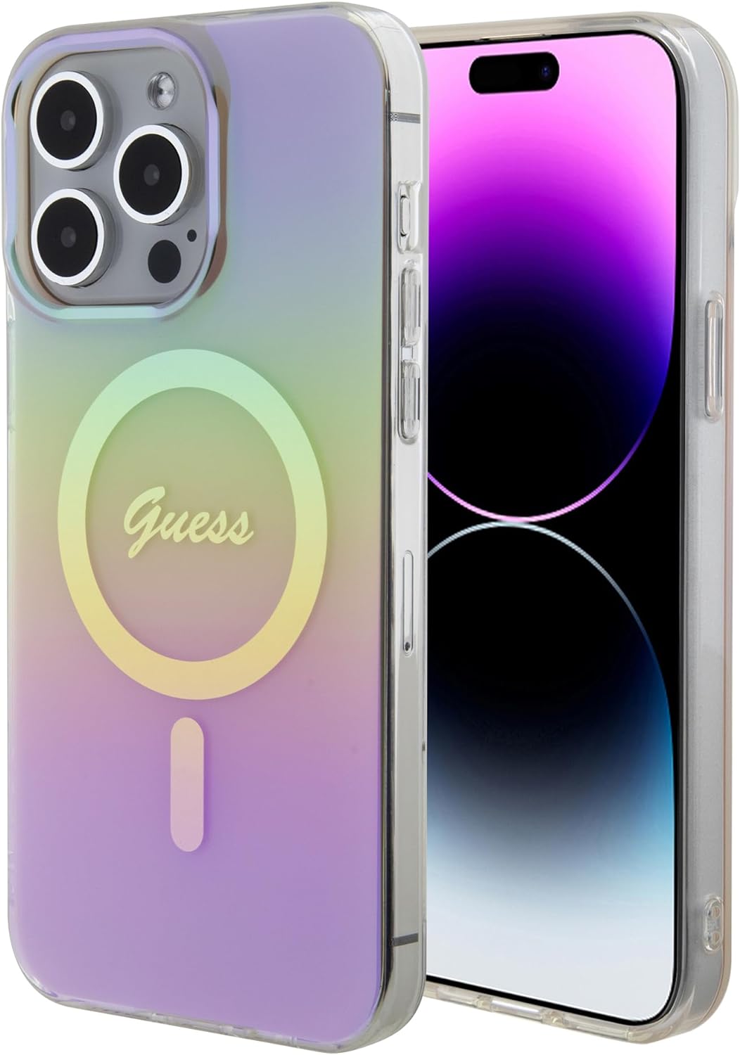 Guess iPhone 15 Pro IML Iridescent MagSafe Σκληρή Θήκη με Πλαίσιο Σιλικόνης και MagSafe - Pink - GUHMP15LHITSP