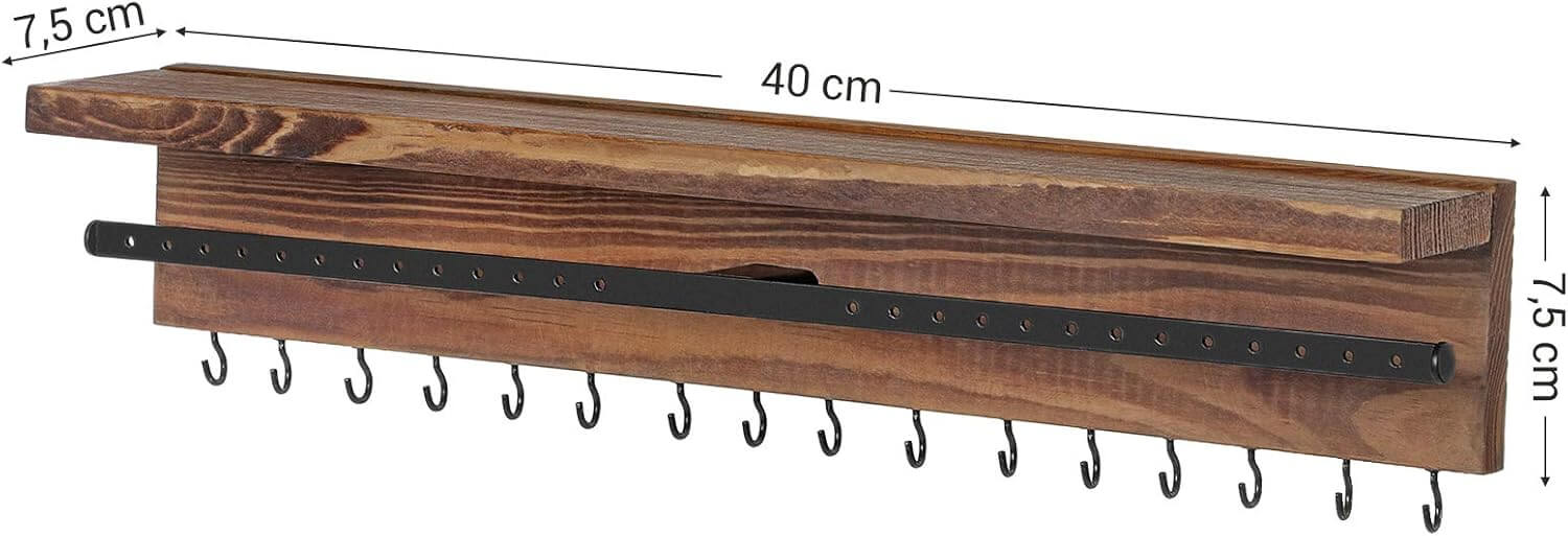 Songmics Επιτοίχια Κρεμάστρα Οργάνωσης Κοσμημάτων με Ράφι - Rustic Brown - JJS10CB