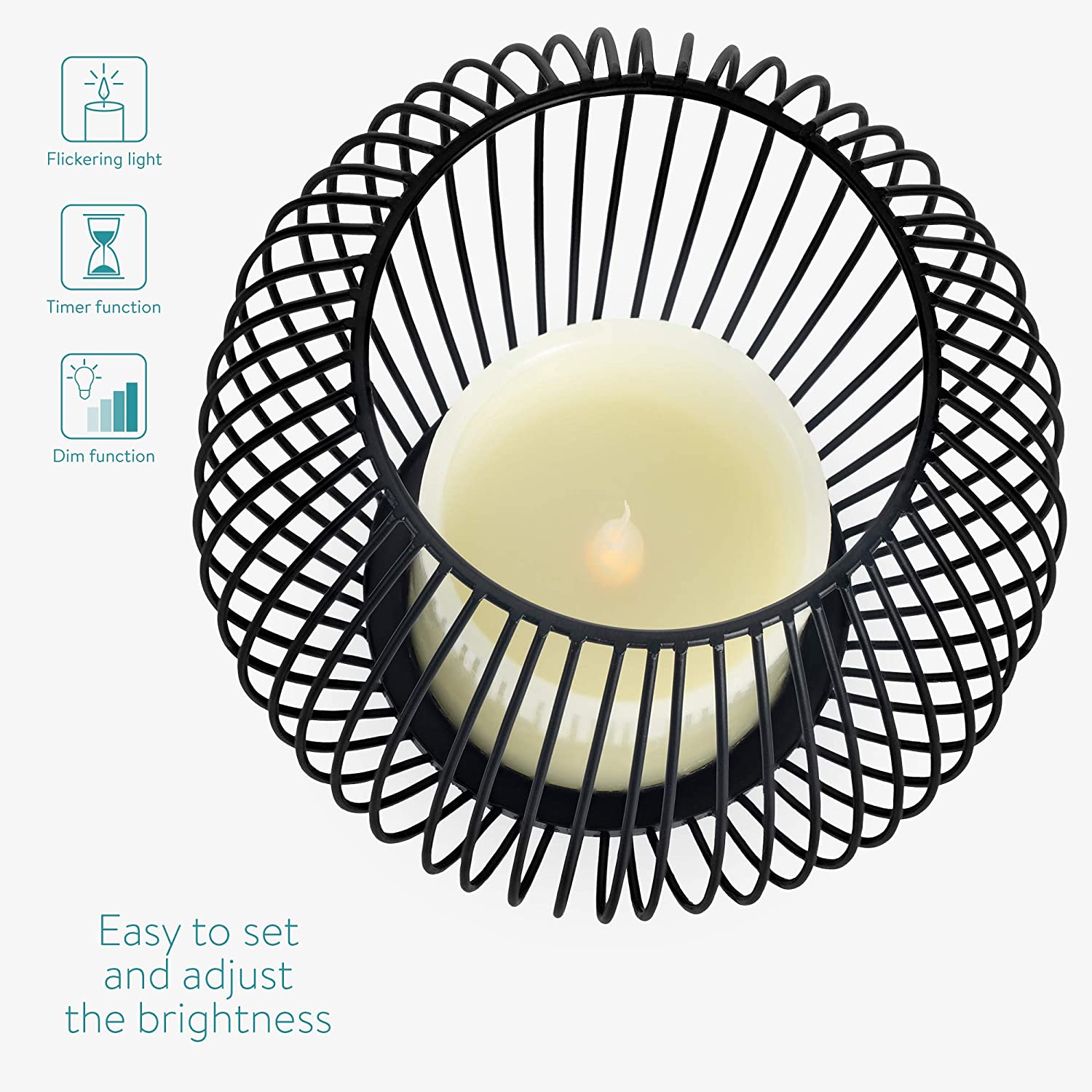 Navaris Μεταλλική Βάση με Κερί LED και τηλεχειριστήριο - Large - Black - 53306.03.01