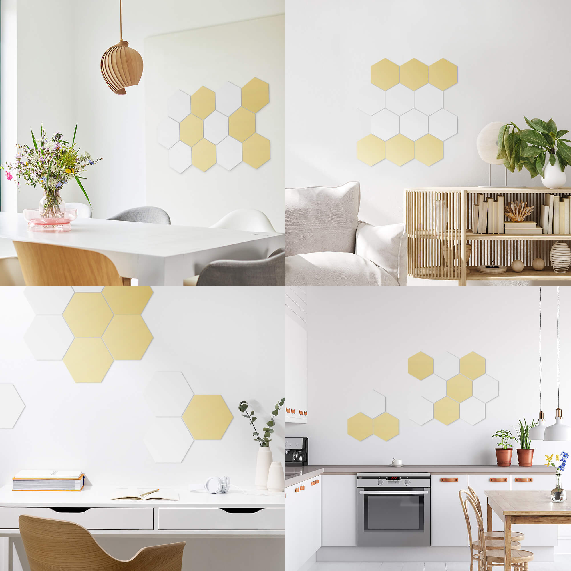 Navaris Σετ με 12 Ακρυλικά Εξάγωνα Αυτοκόλλητα Πάνελ Καθρέπτες Τοίχου - Silver / Gold - 56744.03