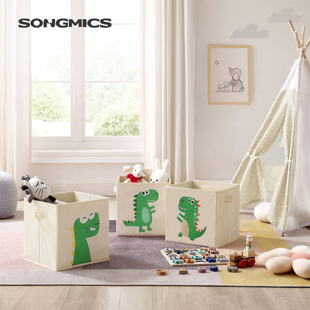 Songmics Σετ με 3 Υφασμάτινα Παιδικά Κουτιά Αποθήκευσης - Dinosaurs - Beige - RFB704W03