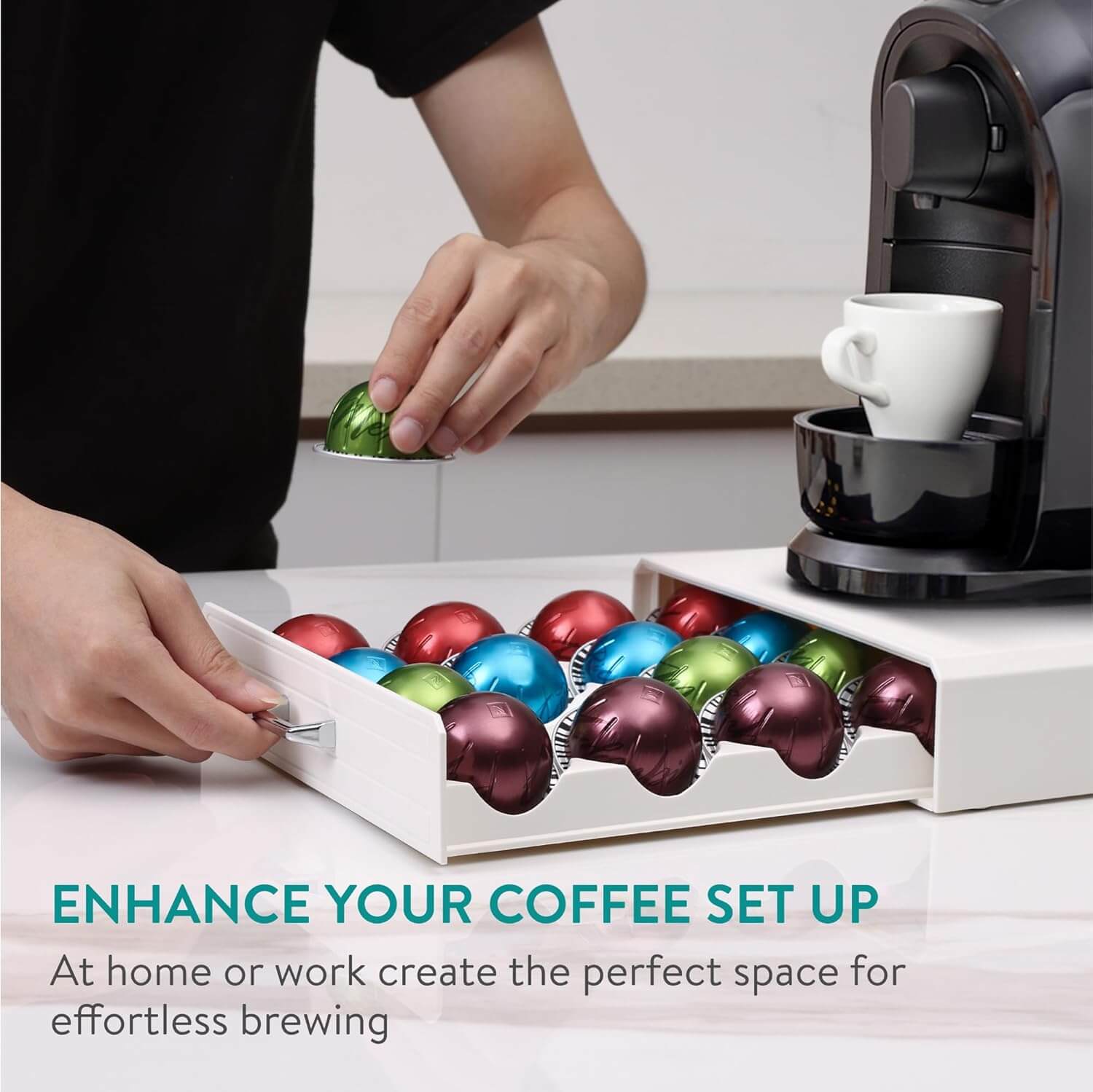 Navaris Συρτάρι για Κάψουλες Nespresso Vertuo / Βάση για Καφετιέρα - Cream