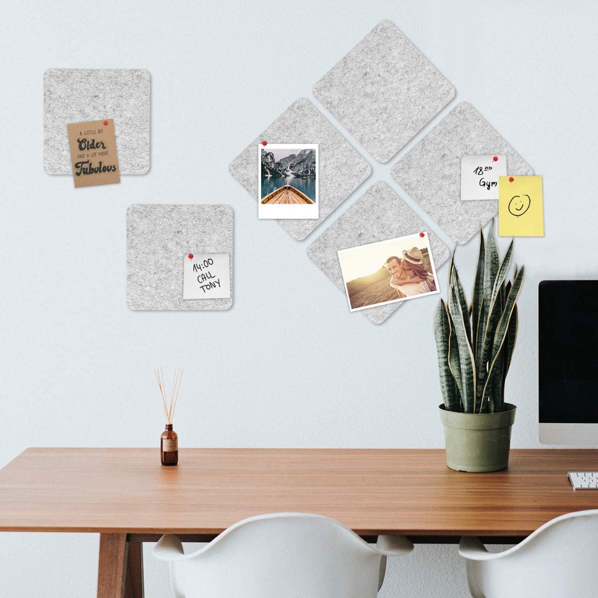 Navaris Square Felt Memo Boards - Σετ με 9 Πίνακες Ανακοινώσεων και Πινέζες - Light Grey - 46231.02.25