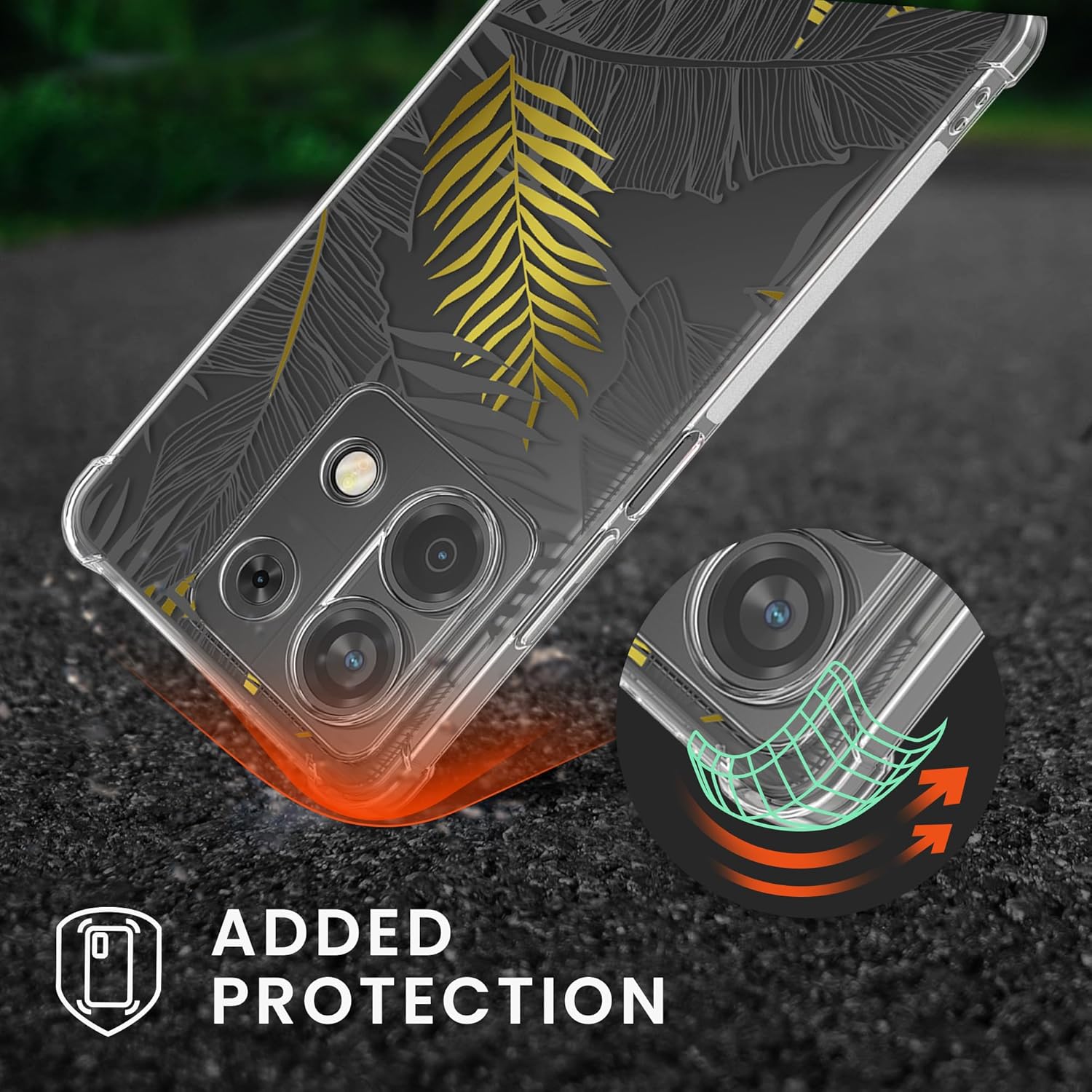 KW Xiaomi Redmi Note 13 5G Θήκη Σιλικόνης TPU με Λουράκι - Design Jungle - Yellow / Grey / Διάφανη