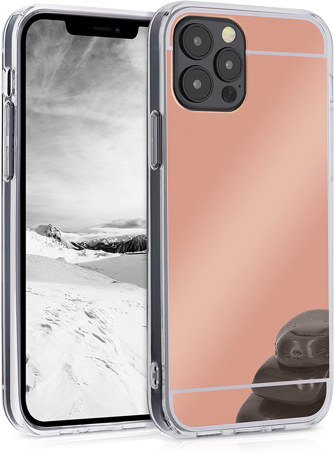 KW iPhone 12 / iPhone 12 Pro Θήκη Σιλικόνης TPU Καθρέφτης - Metallic Rose Gold - 55688.41