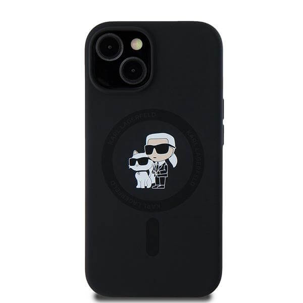 Karl Lagerfeld iPhone 13 / 14 / 15 - Silicone Karl and Choupette - Θήκη Σιλικόνης με MagSafe - Black - KLHMP15SSCMKCRHK