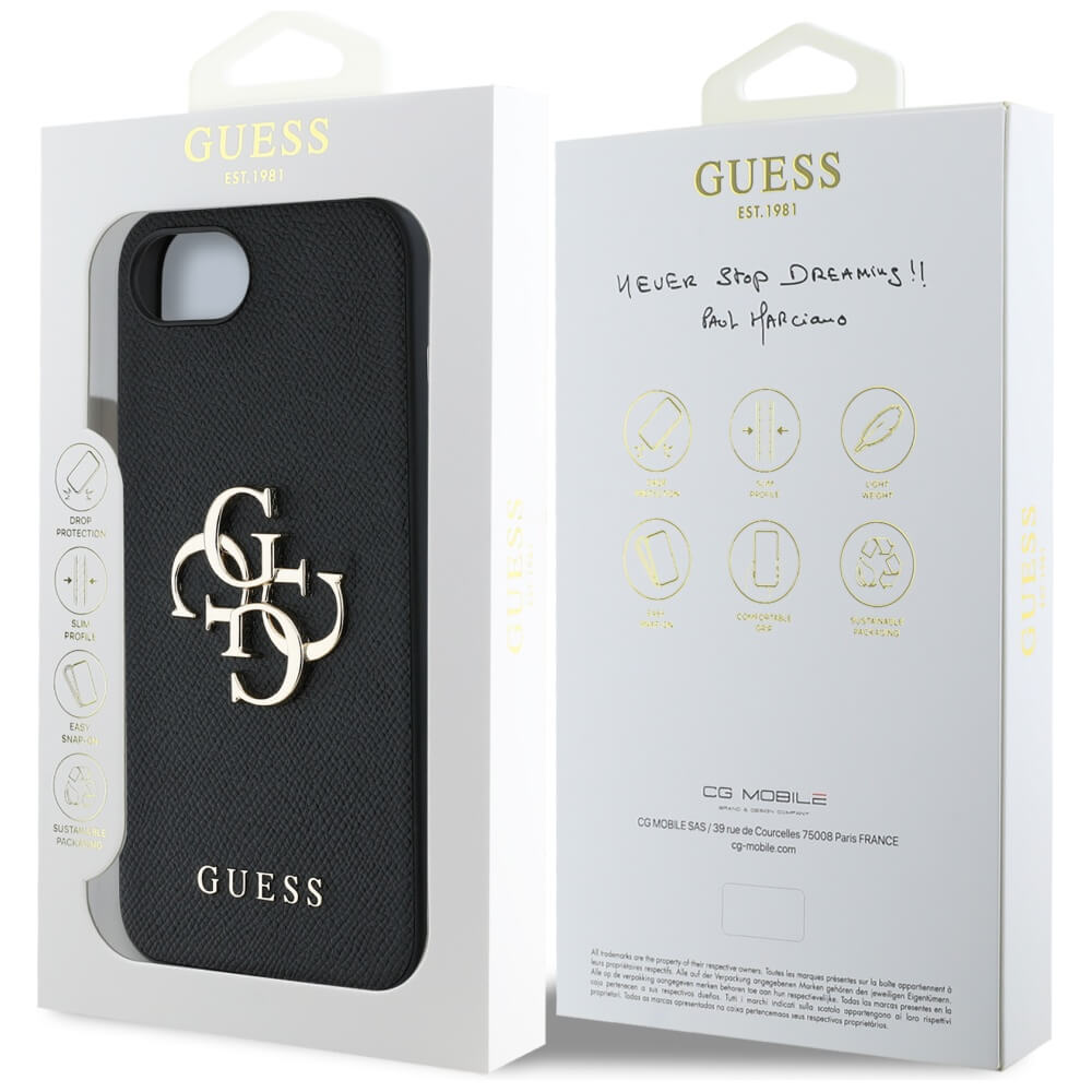 Guess iPhone 16e - Grained Big 4G Logo Small Classic Logo - Σκληρή Θήκη με Επένδυση από Οικολογικό Δέρμα - Black - GUHCPSE4PGT4MBK
