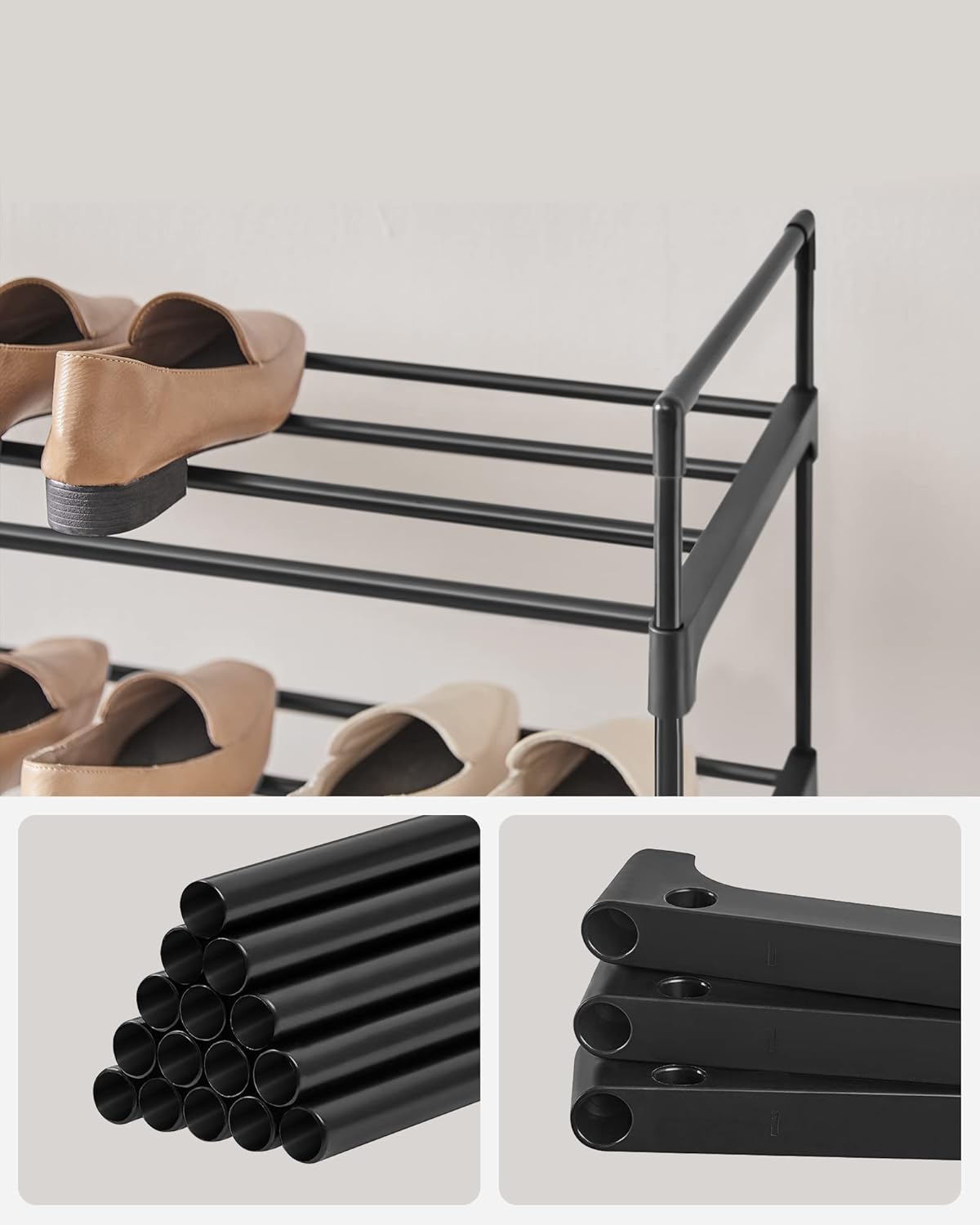 Songmics Μεταλλική Παπουτσοθήκη με 4 Ράφια - 30 x 92 x 74 cm - Black - LSA14BK