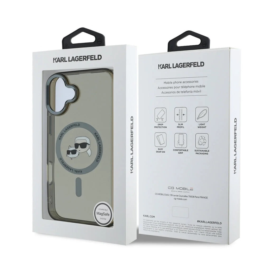 Karl Lagerfeld iPhone 16 Plus - IML Metal Karl and Choupette Head - Σκληρή Θήκη με Πλαίσιο Σιλικόνης και MagSafe - Black - KLHMP16MHLSKCK