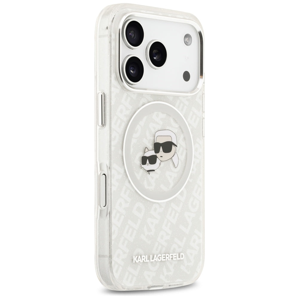 Karl Lagerfeld iPhone 17 Pro - IML Glitter Karl and Choupette Heads Logo MagSafe - Σκληρή Θήκη με Πλαίσιο Σιλικόνης - Grey - KLHMP17LHMKBKCHOG