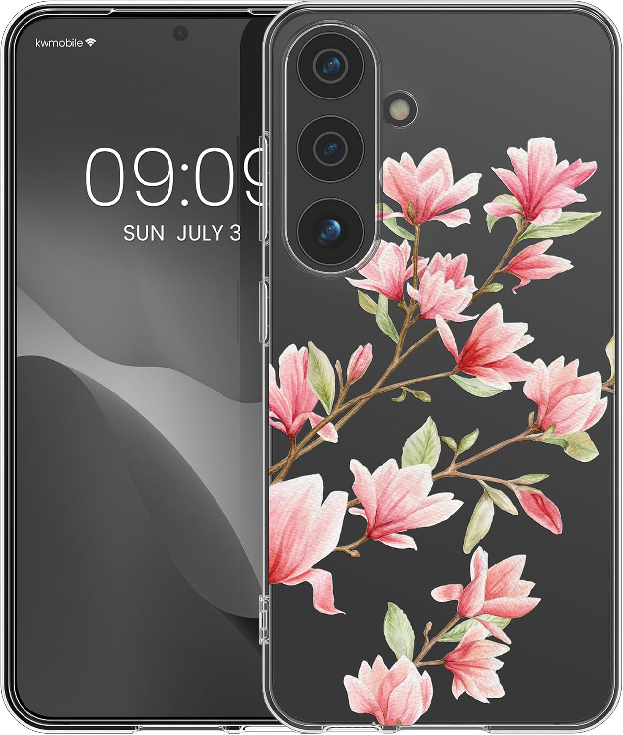 KW Samsung Galaxy S24+ Λεπτή Θήκη Σιλικόνης TPU - Design Magnolias - Pink / White / Διάφανη