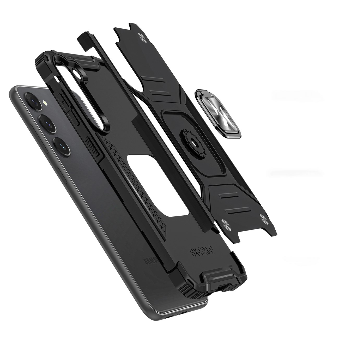 Wozinsky Samsung Galaxy S23 Ring Armor Σκληρή Θήκη με Πλαίσιο Σιλικόνης και Δαχτυλίδι Συγκράτησης - Black