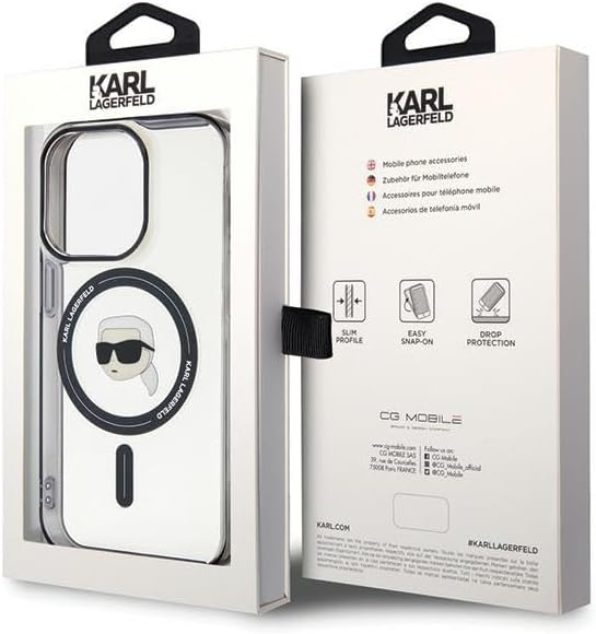 Karl Lagerfeld iPhone 15 Plus - IML Karl's Head MagSafe Σκληρή Θήκη με Πλαίσιο Σιλικόνης και MagSafe - Διάφανη / Black - KLHMP15MHKHNOTK