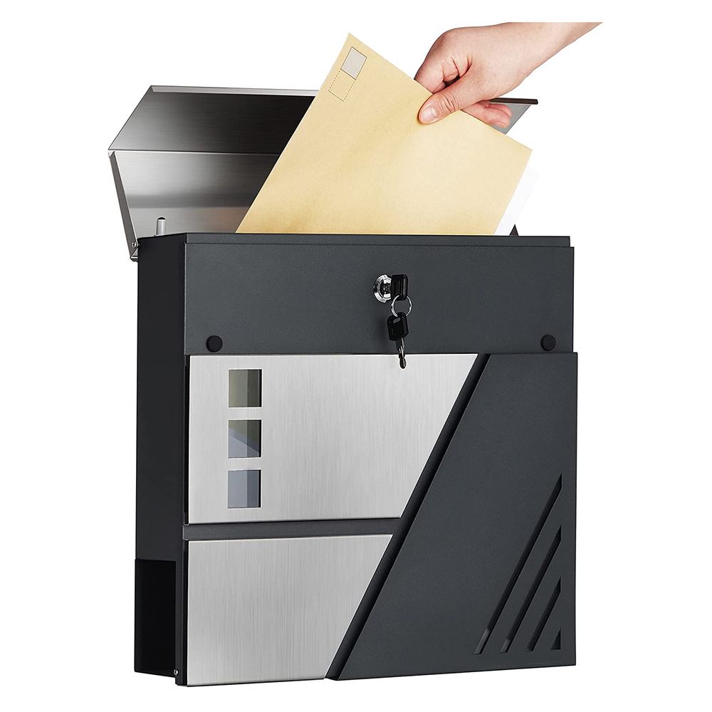 Songmics Επιτοίχιο Μεταλλικό Γραμματοκιβώτιο με Κλειδαριά και Θήκη Εφημερίδων - ‎Anthracite / Silver - GMB053G01