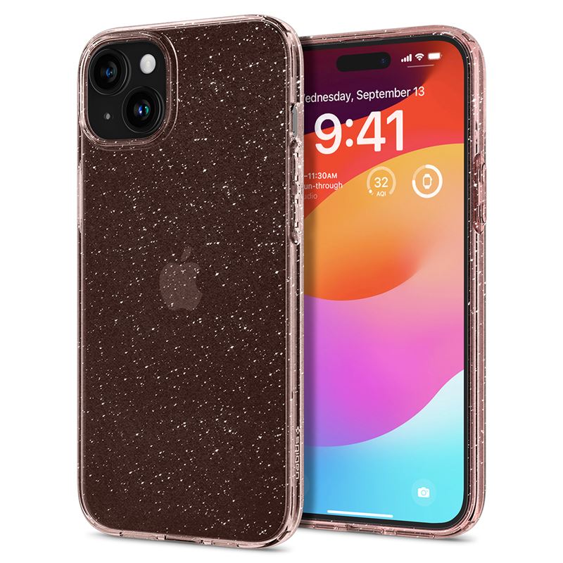 Spigen iPhone 15 Liquid Crystal Glitter Θήκη Σιλικόνης - Rose Quartz