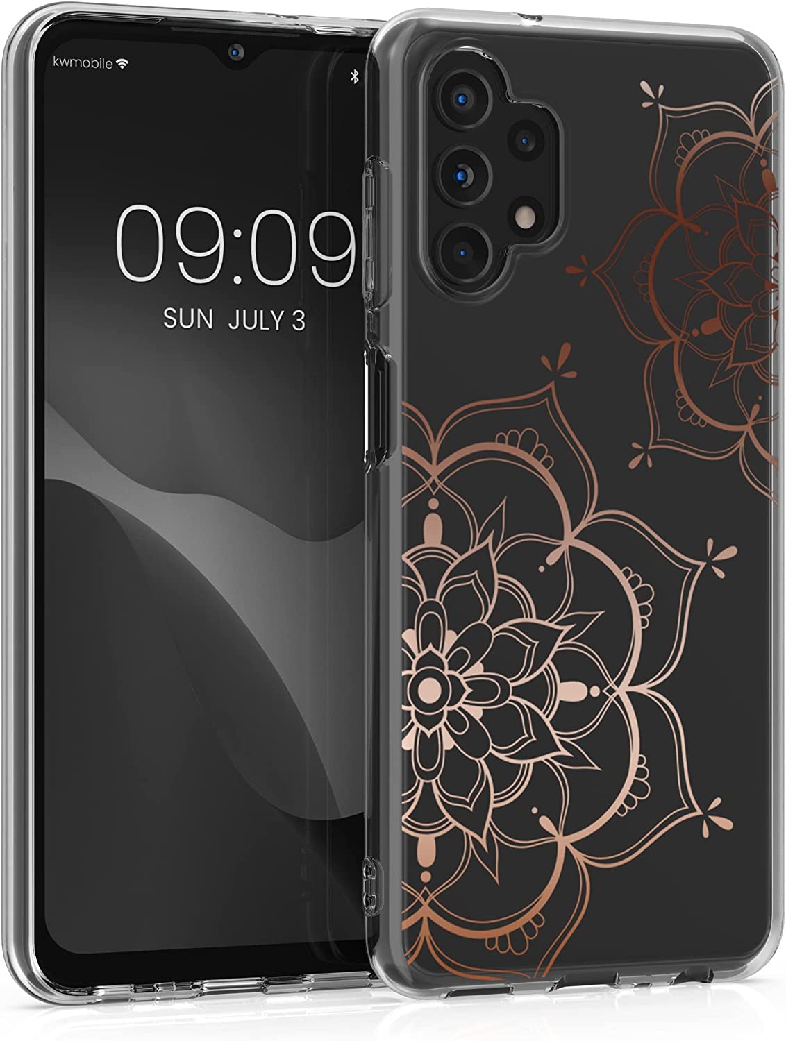 KW Samsung Galaxy A13 4G Θήκη Σιλικόνης TPU Design Flowers Twins - Rose Gold - Διάφανη - 58797.02