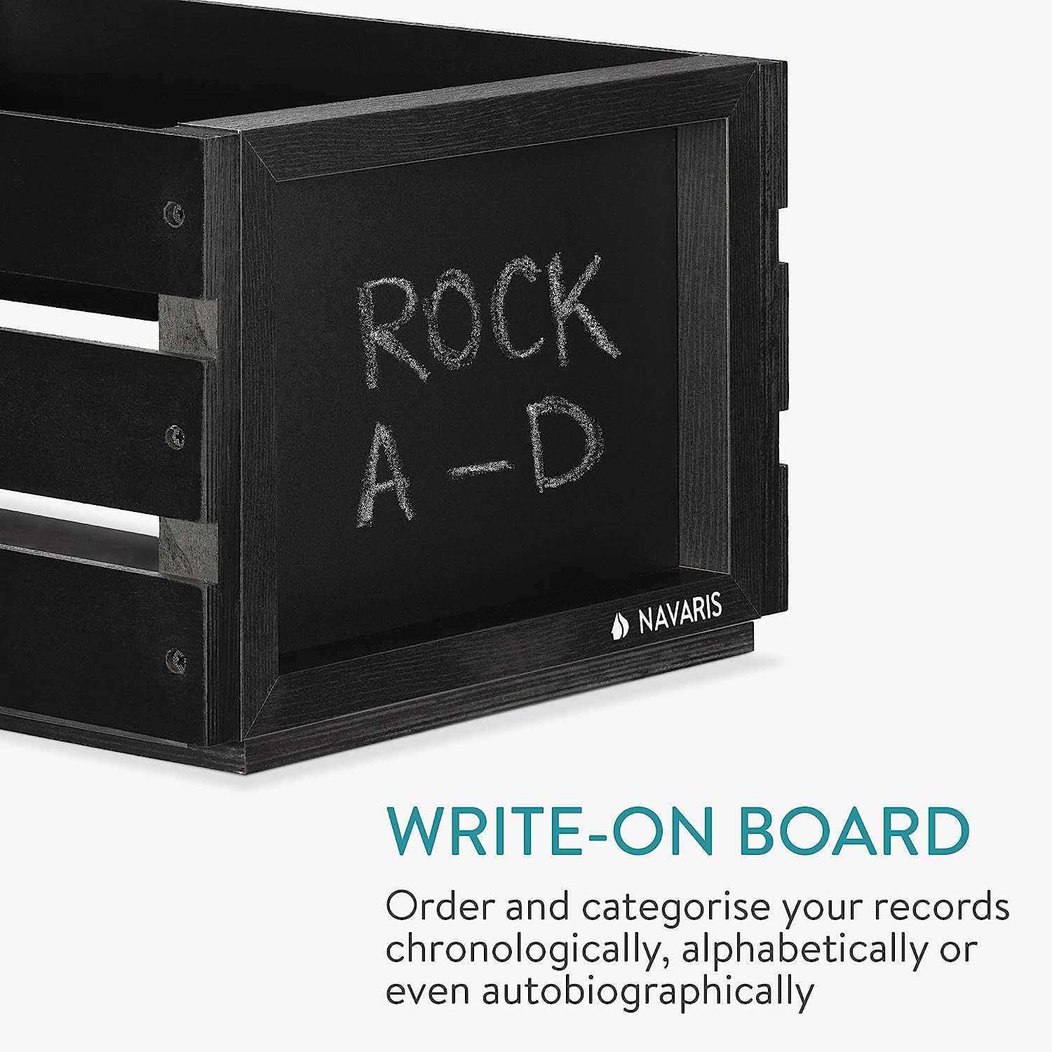 Navaris Ξύλινο Κουτί Αποθήκευσης με Πίνακα Κιμωλίας - 42,9 x 34,4 x 22,2 cm - Black - 53026.01.01