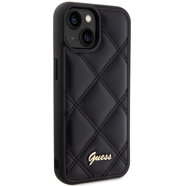 Guess iPhone 15 - Quilted Metal Logo Θήκη με Επένδυση Συνθετικού Δέρματος - Black - GUHCP15SPSQSQSK